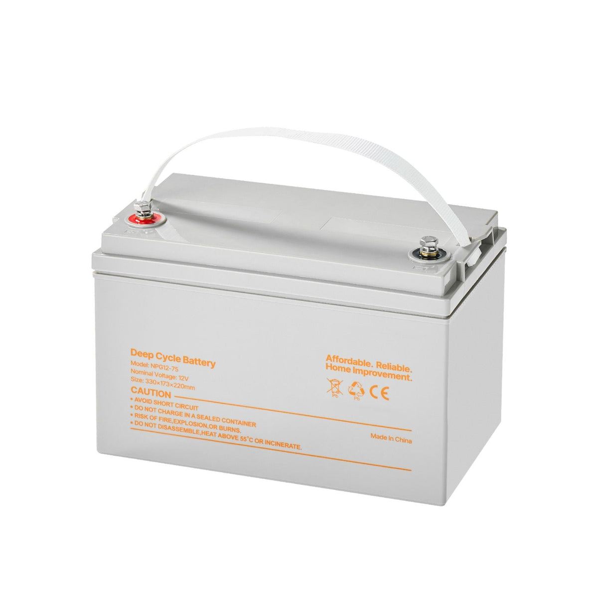 12V 75Ah Deep Cycle Battery, Sealed AGM Technology, Rechargeable Lead Acid AGM Battery, Backup Replacement for Scooters, Electric Mobility Wheelchair, Solar System Off-Grid Home Energy Storage