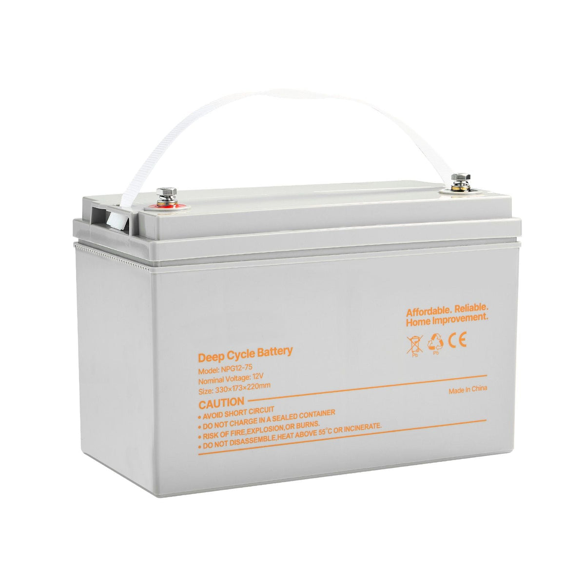12V 75Ah Deep Cycle Battery, Sealed AGM Technology, Rechargeable Lead Acid AGM Battery, Backup Replacement for Scooters, Electric Mobility Wheelchair, Solar System Off-Grid Home Energy Storage