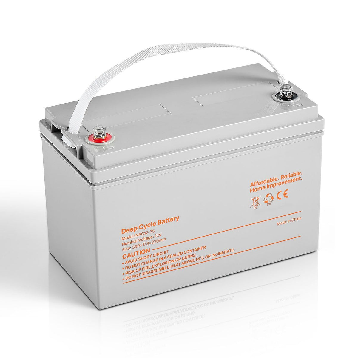 12V 75Ah Deep Cycle Battery, Sealed AGM Technology, Rechargeable Lead Acid AGM Battery, Backup Replacement for Scooters, Electric Mobility Wheelchair, Solar System Off-Grid Home Energy Storage