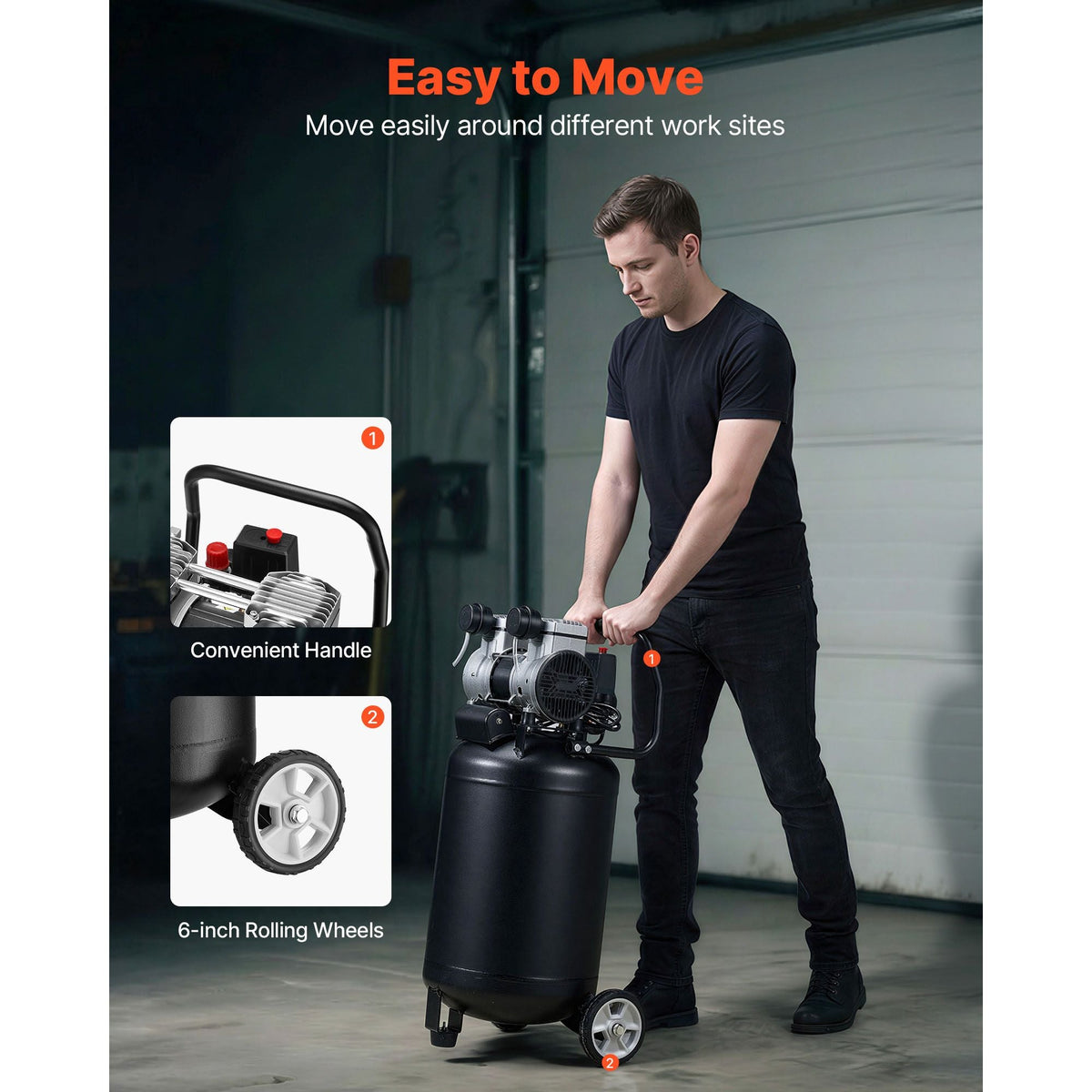 14-Gallon Air Compressor, 2HP 4.3 SCFM at 90PSI, Max 125PSI Pressure Oil-Free Air Compressor Tank, Portable on Wheels for Auto Repair, Tire Inflation, Spray Painting, Woodwork Nailing, 120V