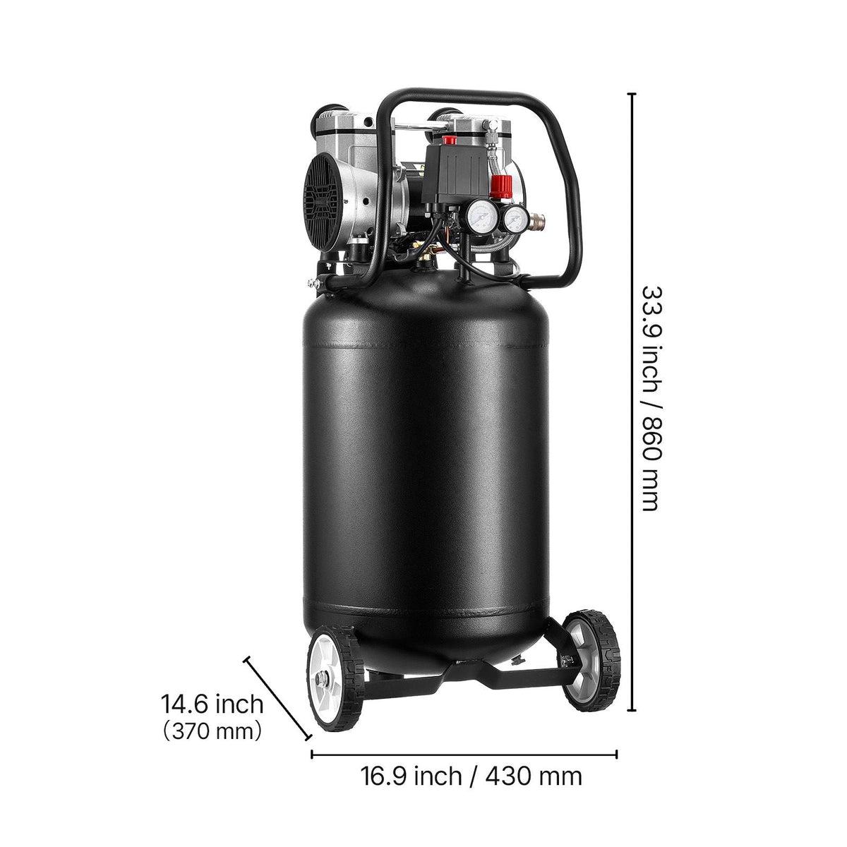 14-Gallon Air Compressor, 2HP 4.3 SCFM at 90PSI, Max 125PSI Pressure Oil-Free Air Compressor Tank, Portable on Wheels for Auto Repair, Tire Inflation, Spray Painting, Woodwork Nailing, 120V