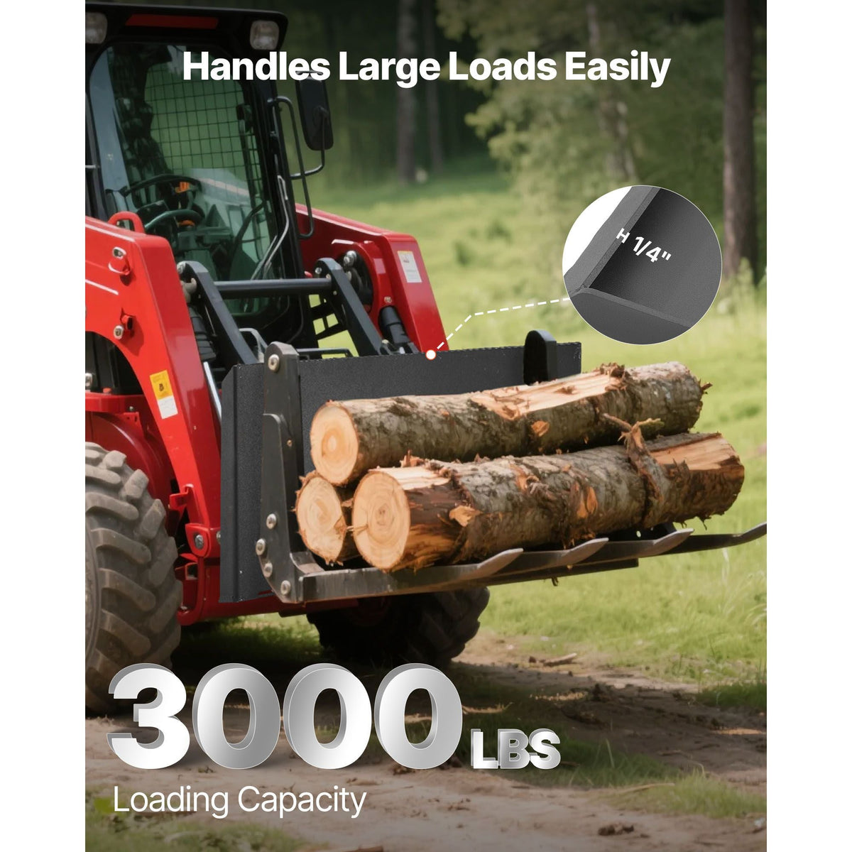 1/4 in Skid Steer Mount Plate, Universal Quick Attach Mount Plate, Easy to Bolt, 3000lbs Load Capacity, Heavy Duty Steel Loader Plates Compatible with Kubota Bobcat Skid Steers & Tractors