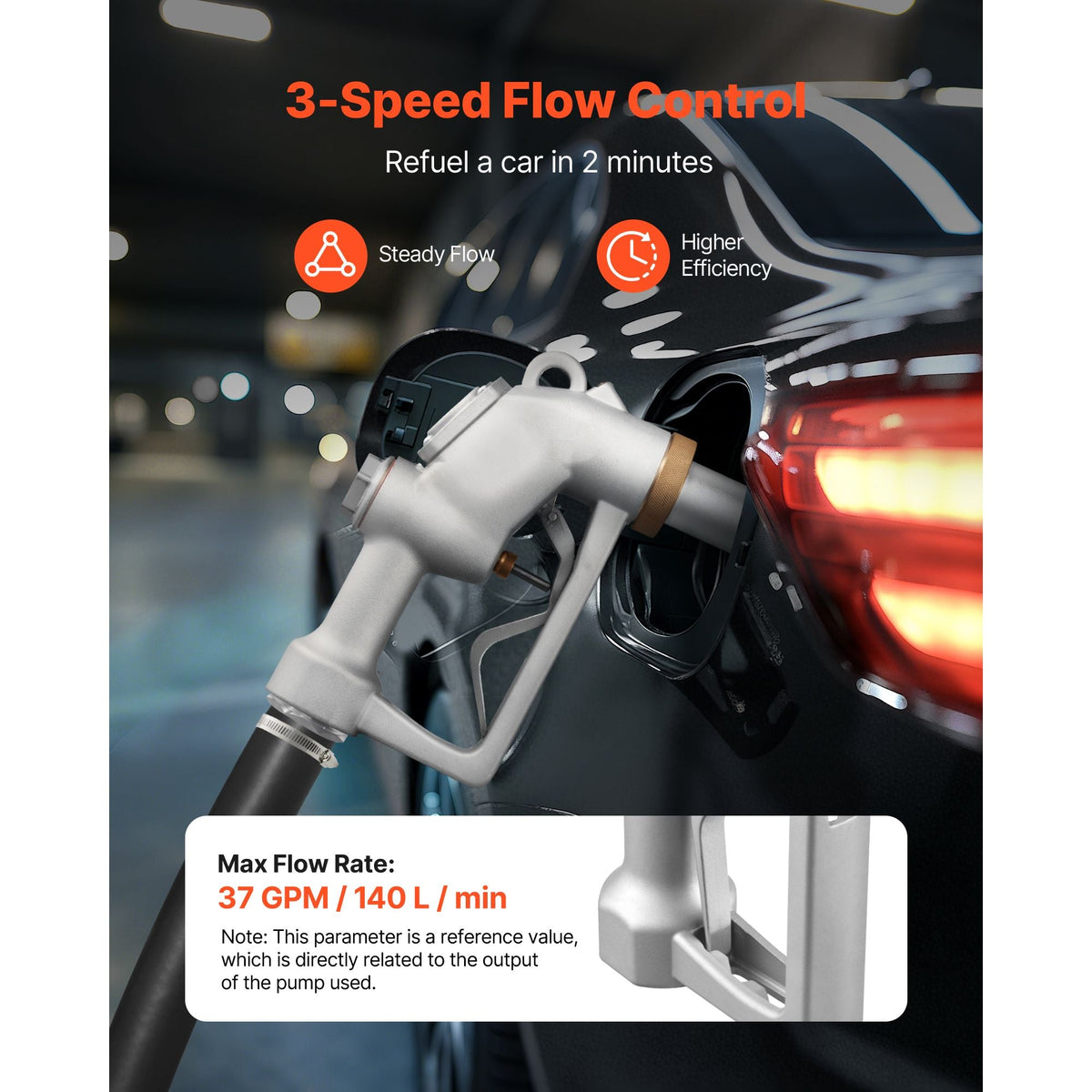 1.5 Inch Barb Automatic Fuel Nozzle with Swivel, Max Flow Rate 37 GPM, Auto Shut Off Diesel Gas Pump Nozzle with 3-Speed Trigger Lock & 1.5 Inch (OD=40 mm) Spout for Gasoline, Diesel, Kerosene