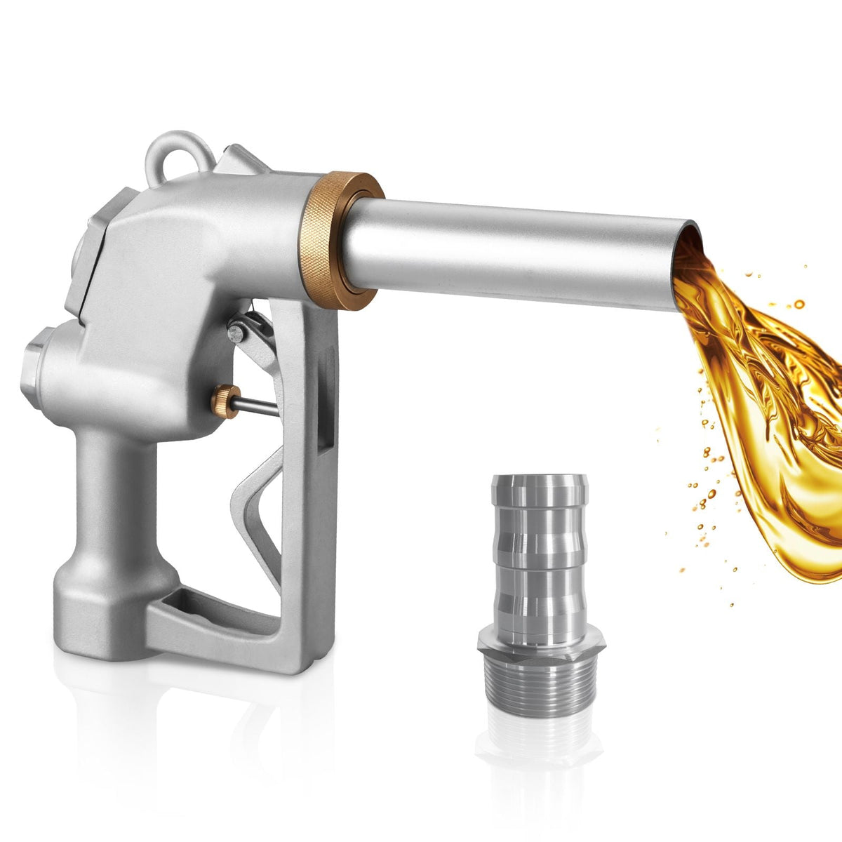 1.5 Inch Barb Automatic Fuel Nozzle with Swivel, Max Flow Rate 37 GPM, Auto Shut Off Diesel Gas Pump Nozzle with 3-Speed Trigger Lock & 1.5 Inch (OD=40 mm) Spout for Gasoline, Diesel, Kerosene