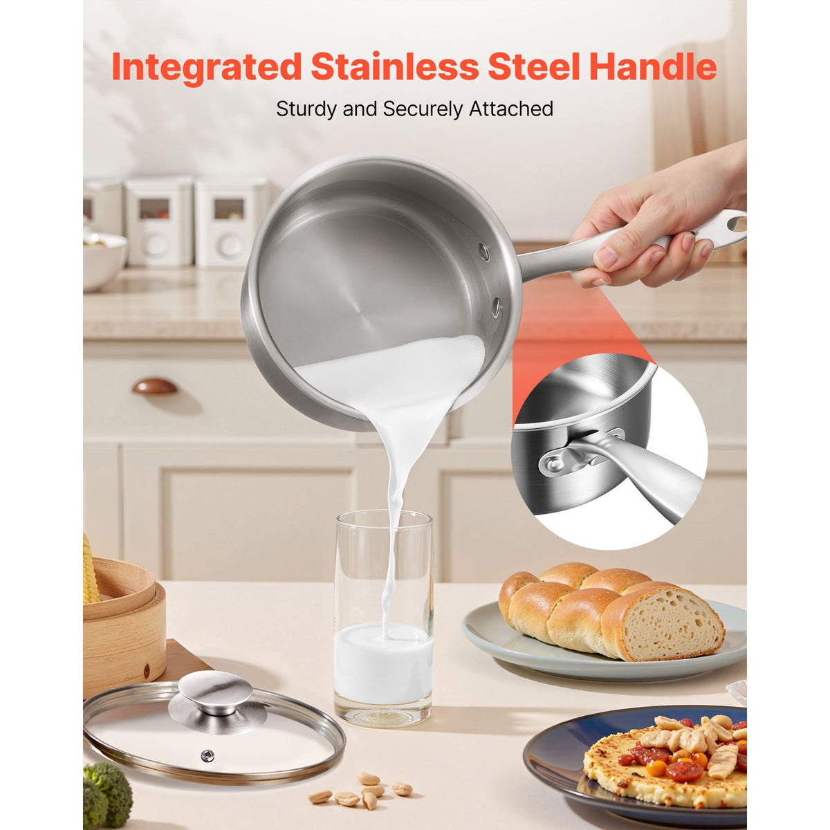 1.5 QT Saucepan with Steamer, Stainless Steel Saucepan with Glass Lid, Multipurpose Nonstick Stainless Steel Sauce Pot with Ergonomic Handle, Friendly for Oven, Dishwasher, Induction Cooker