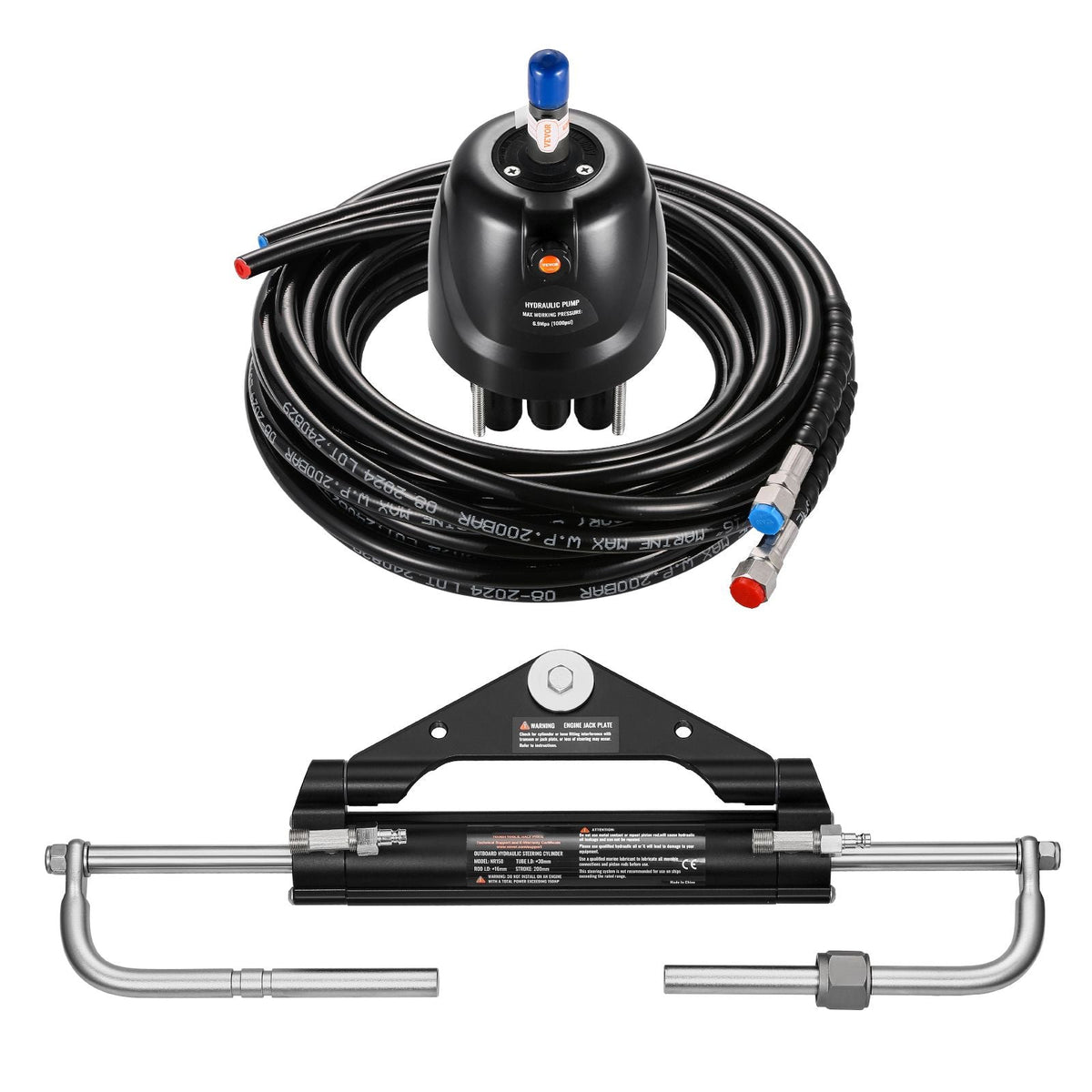 150HP Hydraulic Outboard Steering Kit, Marine Boat Hydraulic Steering System with 13.5-inch Steering Wheel, Helm Pump, Hydraulic Cylinder & 2PCS 26FT Hoses for Single Station Single-Engine Boats