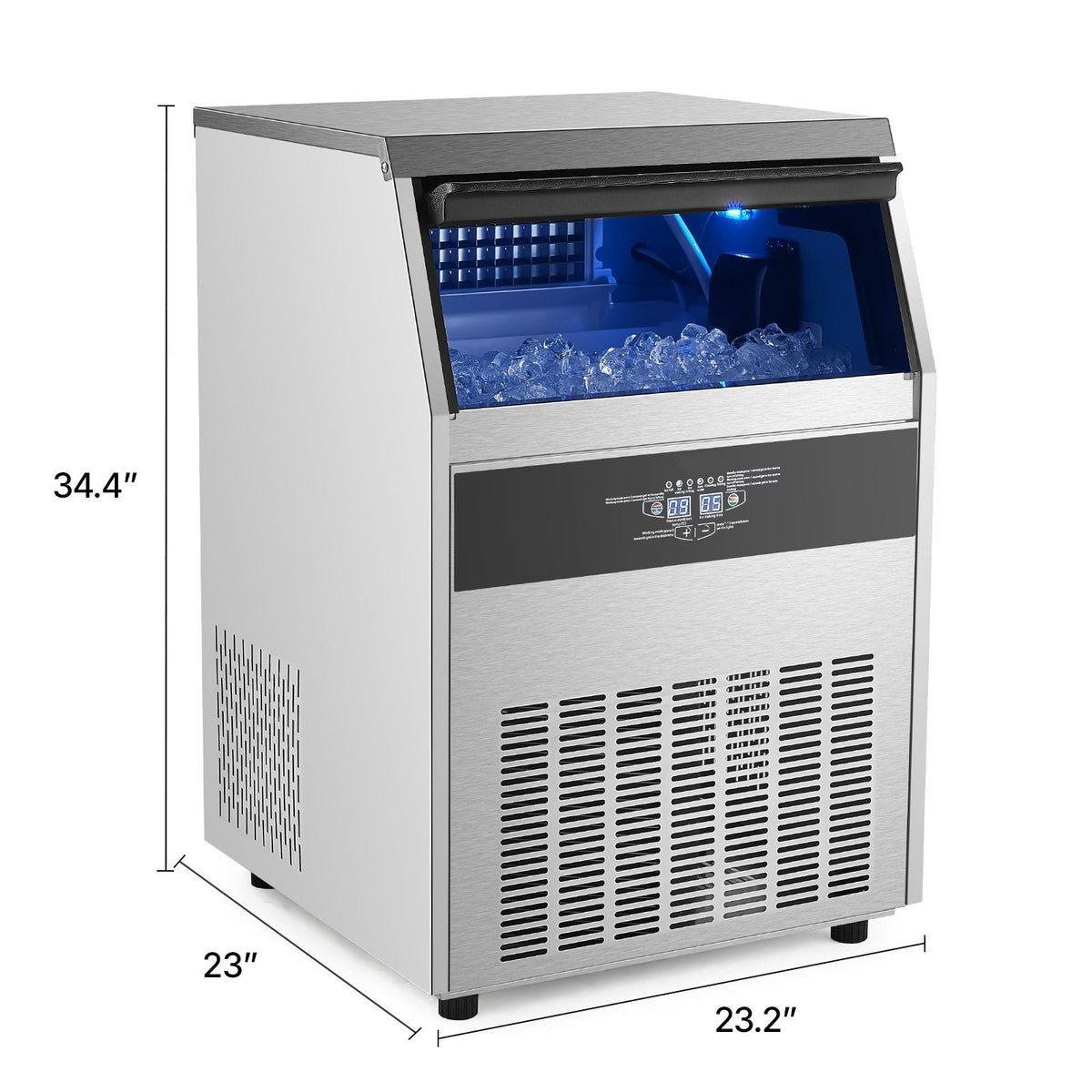 160lbs/24H Commercial Ice Maker Machine, 66lbs Storage Capacity Ice Maker with Drain Pump, 80 Ice Cubes in 15 Minutes, LED Digital Display Freestanding Self-Cleaning for Bar Office Restaurant
