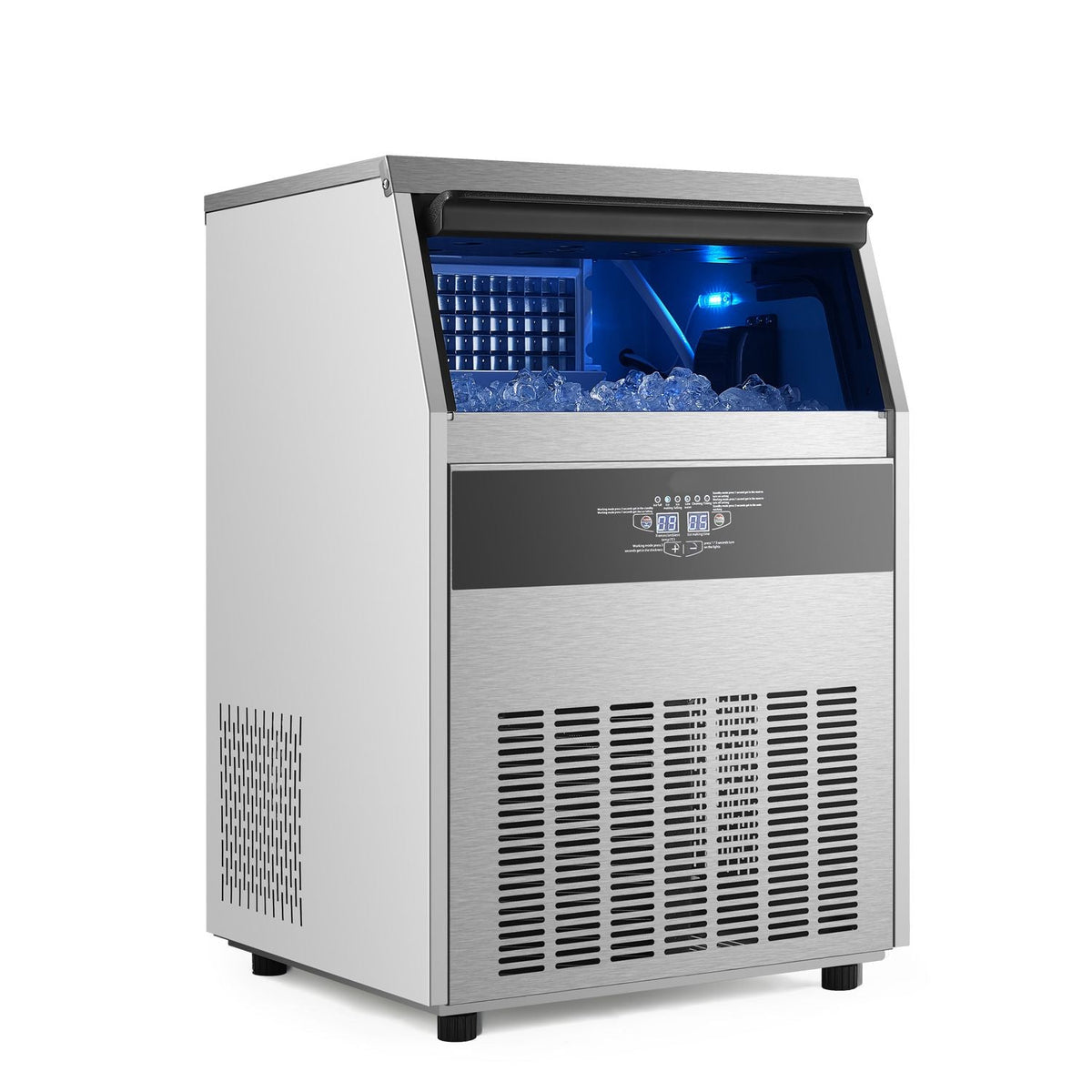 160lbs/24H Commercial Ice Maker Machine, 66lbs Storage Capacity Ice Maker with Drain Pump, 80 Ice Cubes in 15 Minutes, LED Digital Display Freestanding Self-Cleaning for Bar Office Restaurant
