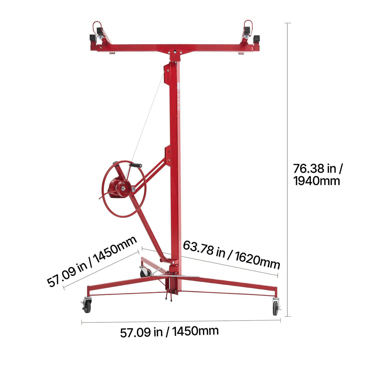 16ft Drywall Lift, Heavy-Duty 150 lbs Sheetrock Hoist with Adjustable Telescoping Arm, Lockable Wheels, Drywall Lifter Panel Jack Hoist Tools Ideal for Ceiling & Wall Installation (Red)