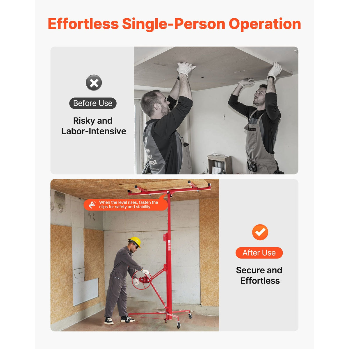 16ft Drywall Lift, Heavy-Duty 150 lbs Sheetrock Hoist with Adjustable Telescoping Arm, Lockable Wheels, Drywall Lifter Panel Jack Hoist Tools Ideal for Ceiling & Wall Installation (Red)