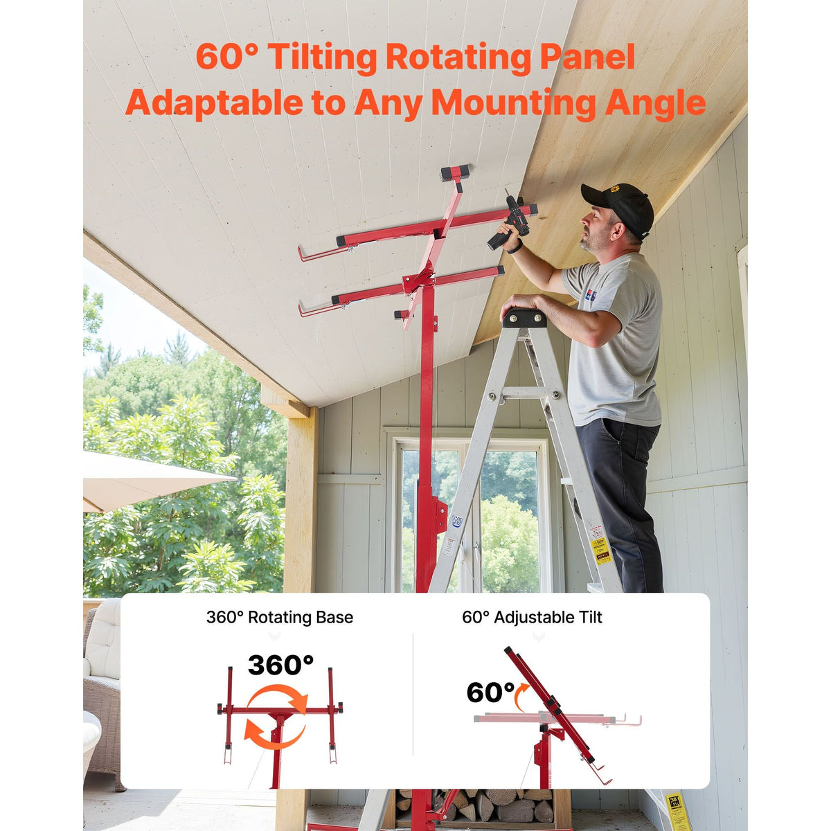 16ft Drywall Lift, Heavy-Duty 150 lbs Sheetrock Hoist with Adjustable Telescoping Arm, Lockable Wheels, Drywall Lifter Panel Jack Hoist Tools Ideal for Ceiling & Wall Installation (Red)