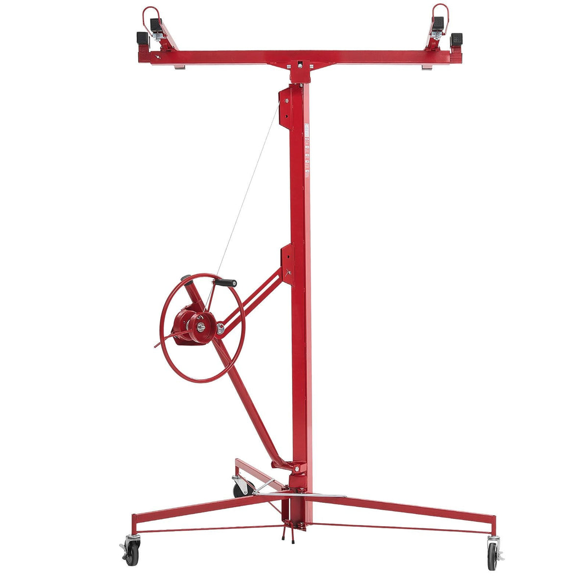 16ft Drywall Lift, Heavy-Duty 150 lbs Sheetrock Hoist with Adjustable Telescoping Arm, Lockable Wheels, Drywall Lifter Panel Jack Hoist Tools Ideal for Ceiling & Wall Installation (Red)