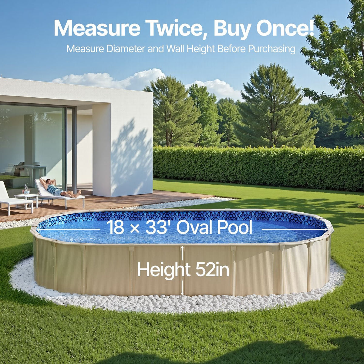 18-Foot-by-33-Foot Oval Pool Liner for Unibead Above Ground Swimming Pools, Standard Gauge, 52inch Wall Height