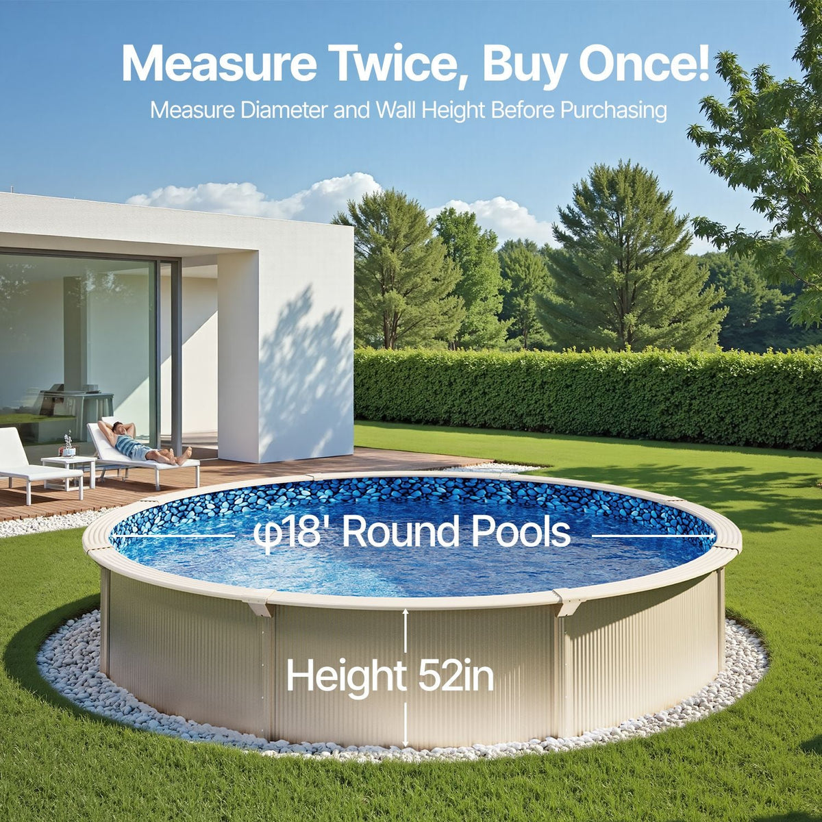 18-ft Round Above Ground Pool Liner, Unibead Pool Liners, Standard Gauge, 52inch Wall Height, Designed for Steel Sided Above-Ground Swimming Pools