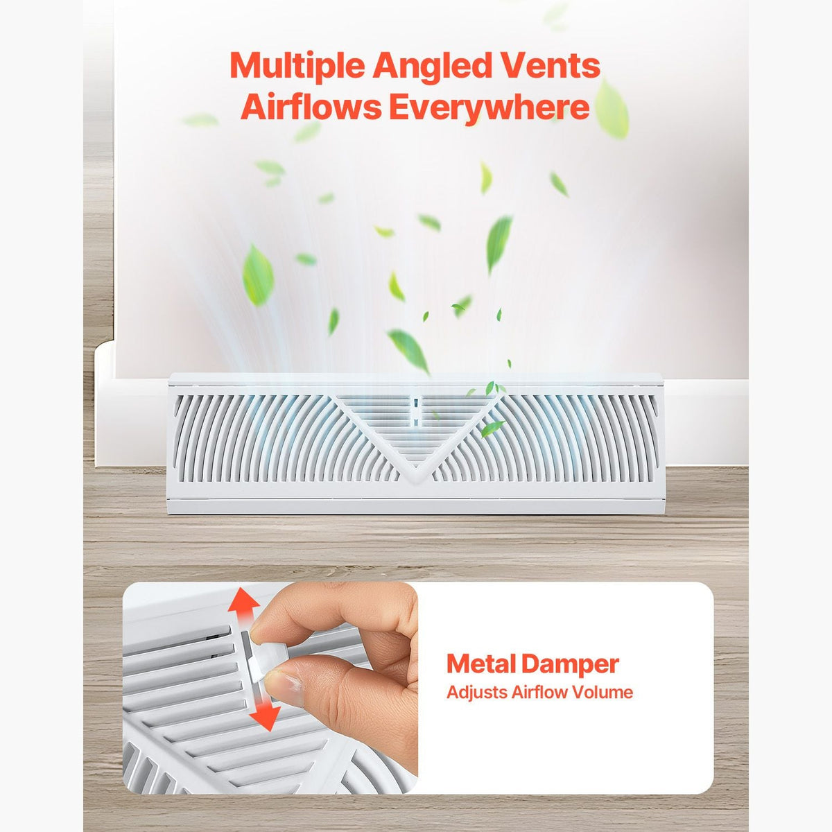 18-Inch Floor Registers, 10-Pack Baseboard Registers, HVAC Heavy-Duty Walkable Iron Floor Vents, Rustproof Anti-Peeling Air Vents Deflector Adjustable with Metal Damper for Home & Office, White