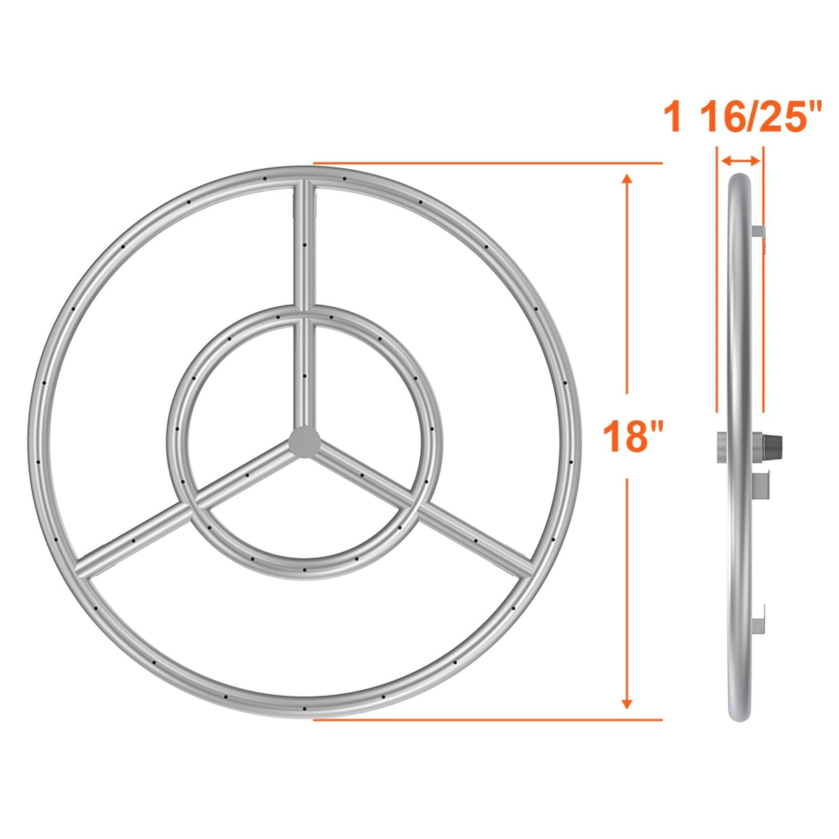 18 inch Round Stainless-Steel Fire Pit Burner Ring, Drop-in Fire Pit Ring Burner Kit for Natural Gas & Propane - with 150,000 BTU Heat Output for Indoor/Outdoor Use