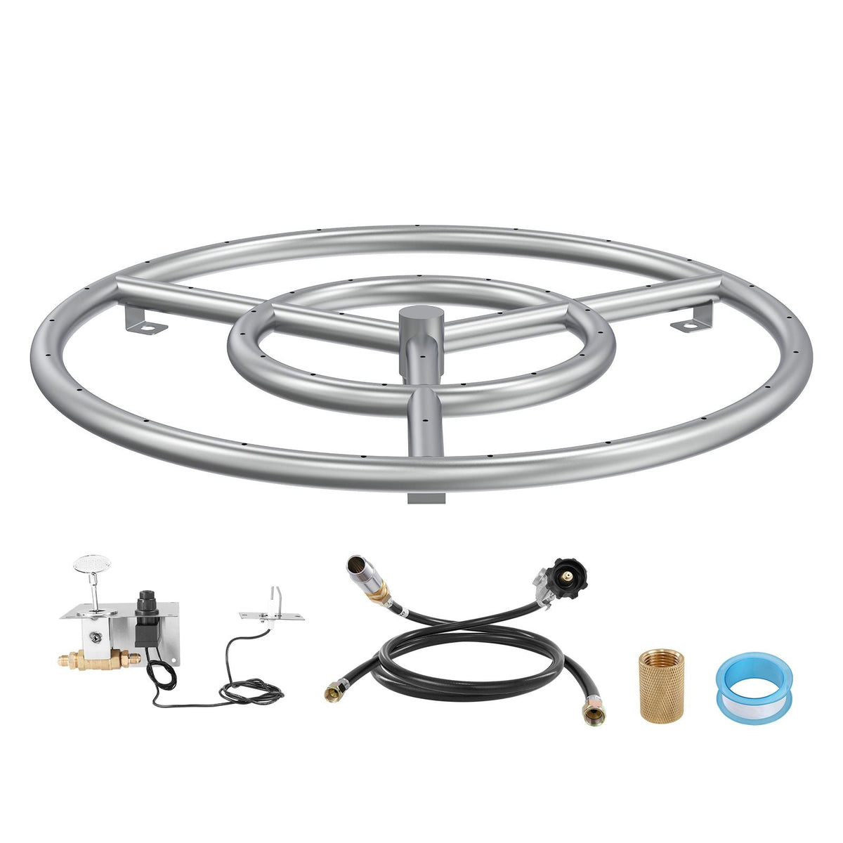 18 inch Round Stainless-Steel Fire Pit Burner Ring, Drop-in Fire Pit Ring Burner Kit for Natural Gas & Propane - with 150,000 BTU Heat Output for Indoor/Outdoor Use