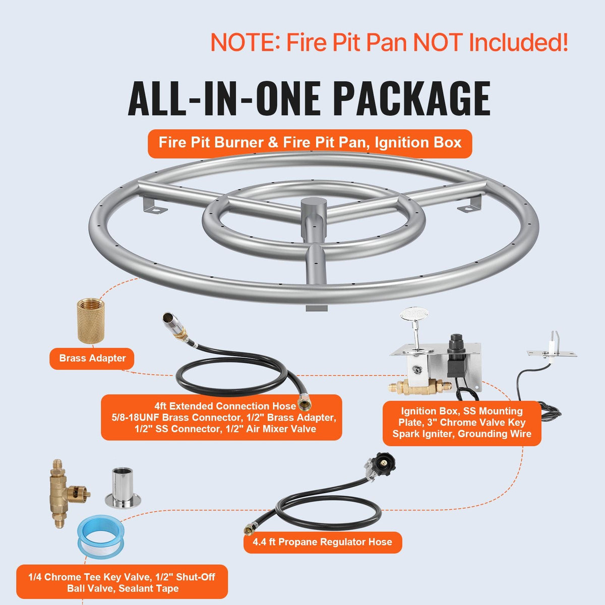 18 inch Round Stainless-Steel Fire Pit Burner Ring, Drop-in Fire Pit Ring Burner Kit for Natural Gas & Propane - with 150,000 BTU Heat Output for Indoor/Outdoor Use
