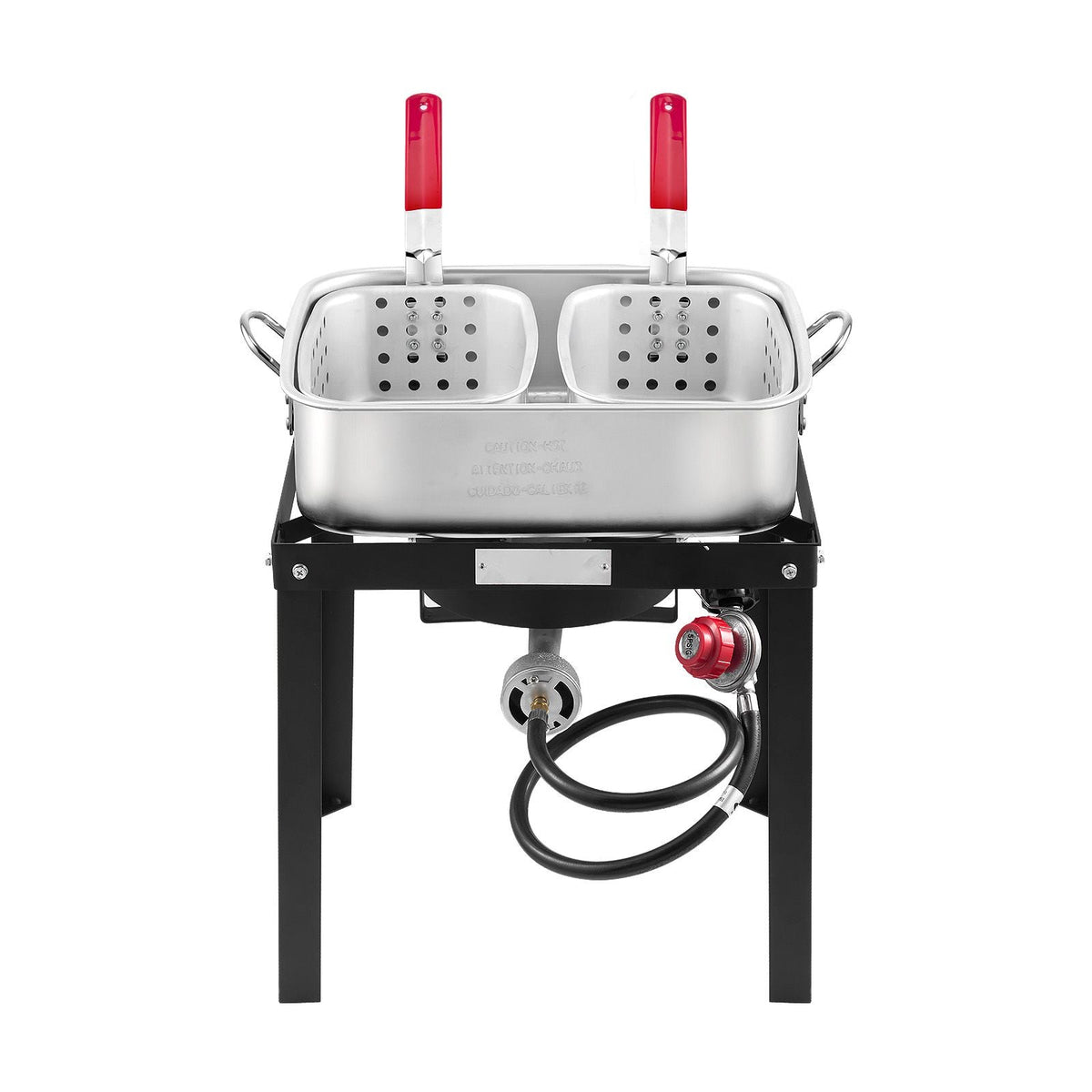 18 Qt Fish and Wing Fryer with Double Basket, Aluminum Propane Fish Fryer Kit, Outdoor Deep Fryer Seafood Pot with Thermometer and 58,000 BTUs Propane Burners, for Outdoor and Backyard Cooking