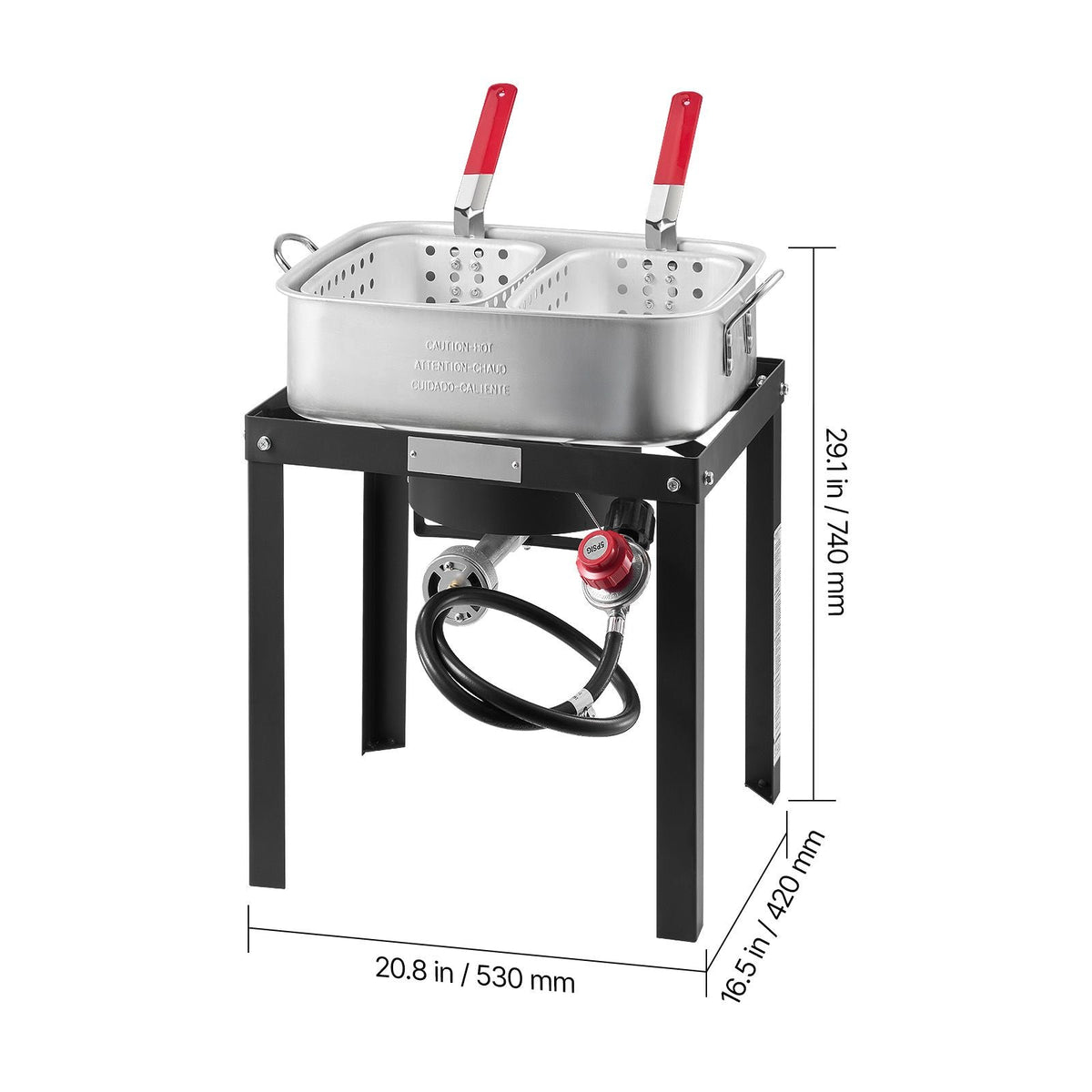 18 Qt Fish and Wing Fryer with Double Basket, Aluminum Propane Fish Fryer Kit, Outdoor Deep Fryer Seafood Pot with Thermometer and 58,000 BTUs Propane Burners, for Outdoor and Backyard Cooking