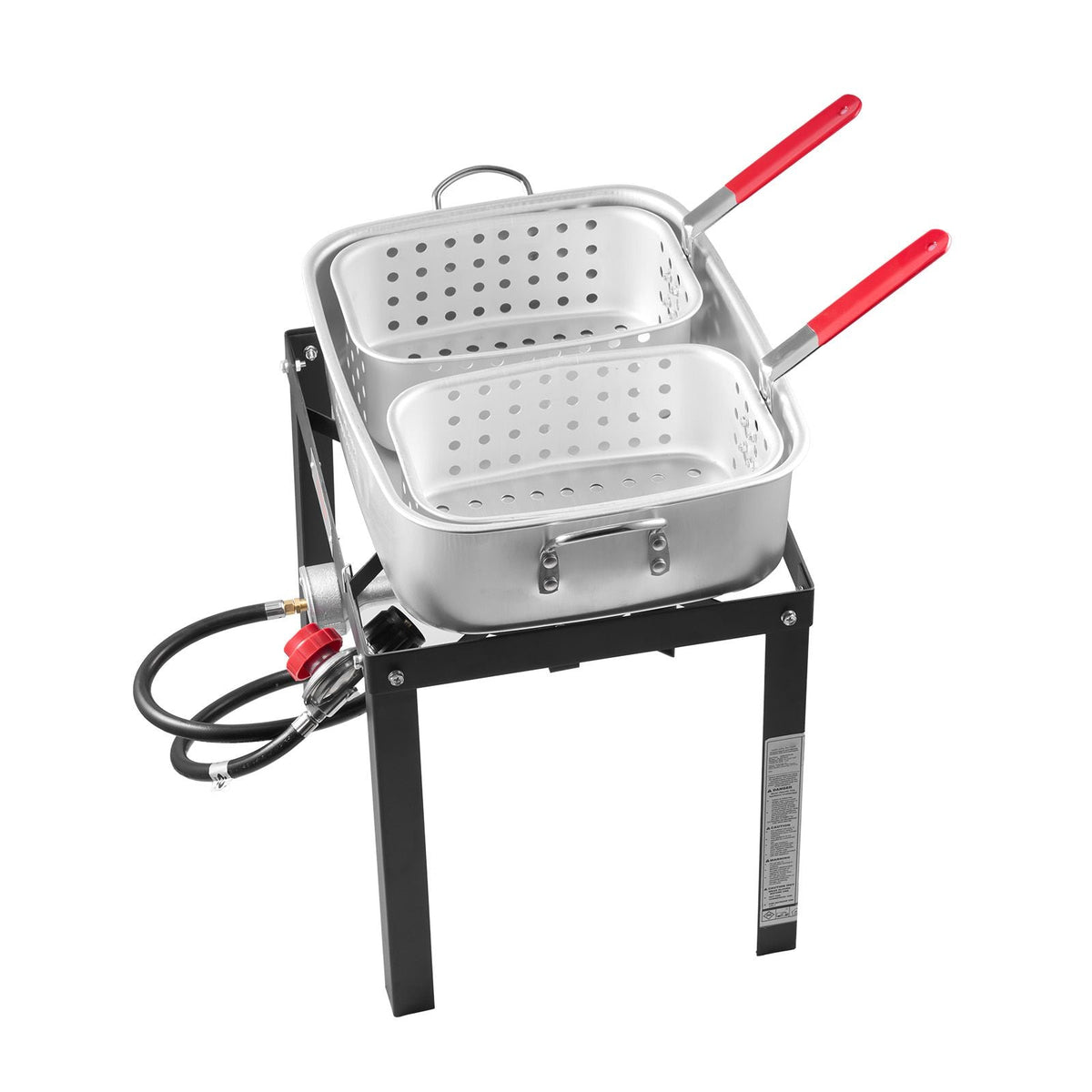 18 Qt Fish and Wing Fryer with Double Basket, Aluminum Propane Fish Fryer Kit, Outdoor Deep Fryer Seafood Pot with Thermometer and 58,000 BTUs Propane Burners, for Outdoor and Backyard Cooking