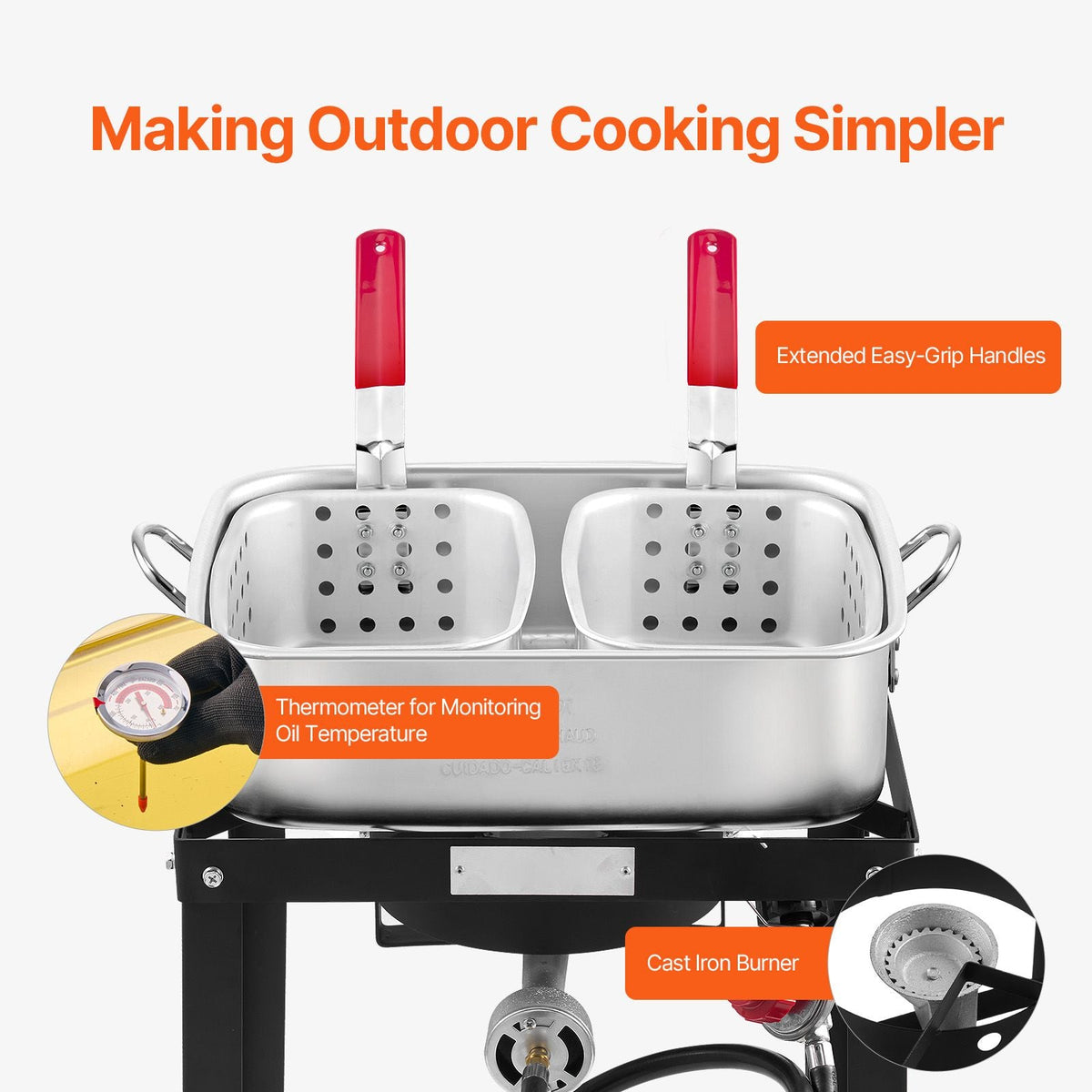 18 Qt Fish and Wing Fryer with Double Basket, Aluminum Propane Fish Fryer Kit, Outdoor Deep Fryer Seafood Pot with Thermometer and 58,000 BTUs Propane Burners, for Outdoor and Backyard Cooking