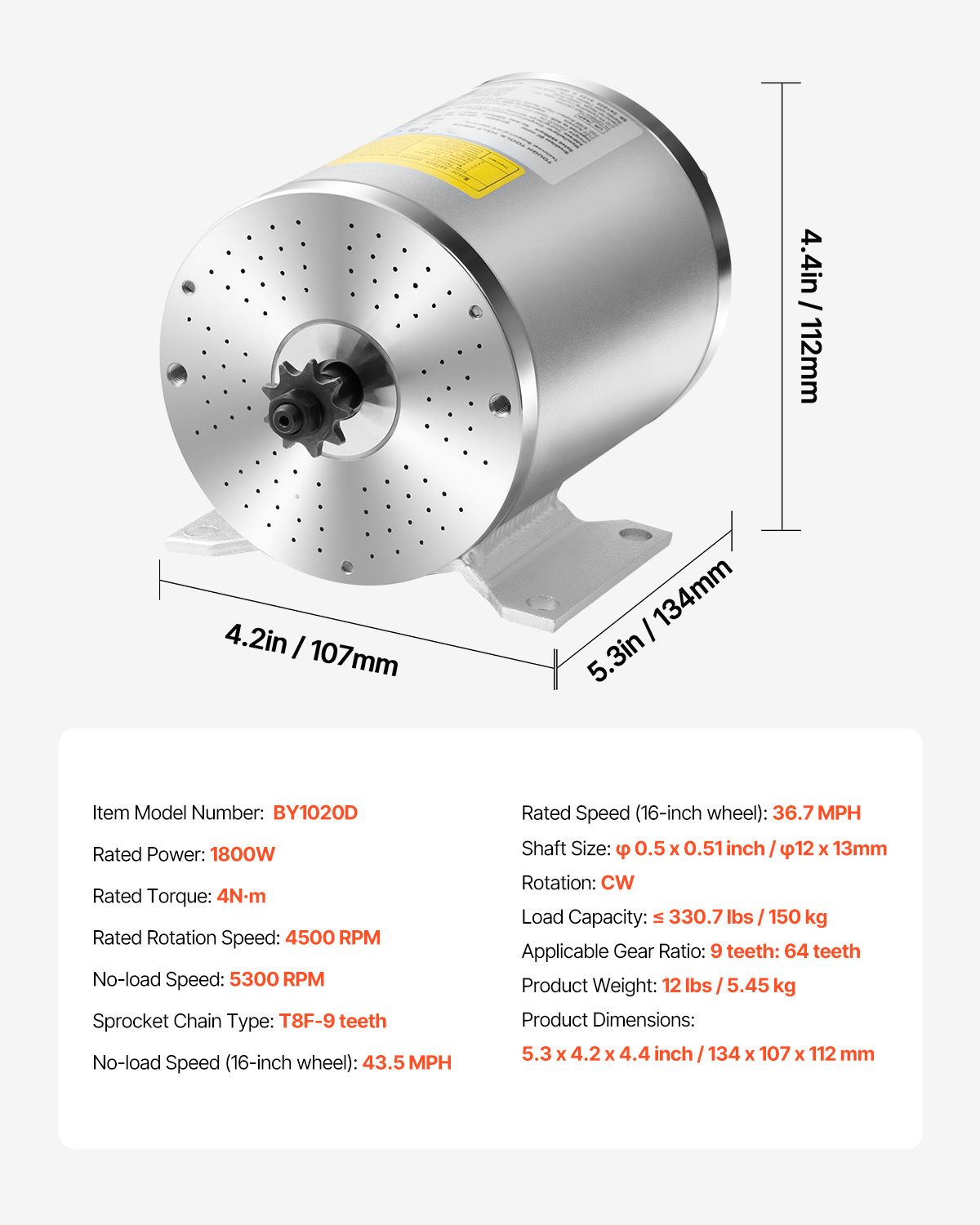 1800W Electric Brushless DC Motor Kit - 48V 4500rpm Motor with Upgraded Speed Controller, Throttle Grip Kit for Go Karts E-Bike Motorcycle Scooter