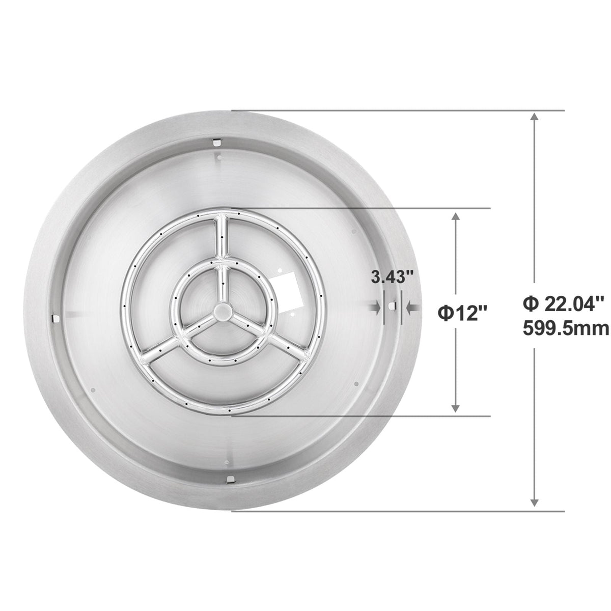 19 inch Round Drop-in Fire Pit Pan, Stainless Steel Fire Pit Burner, Natural & Propane Gas Fire Pan 92,000 BTU with Lid, for Indoor or Outdoor Use