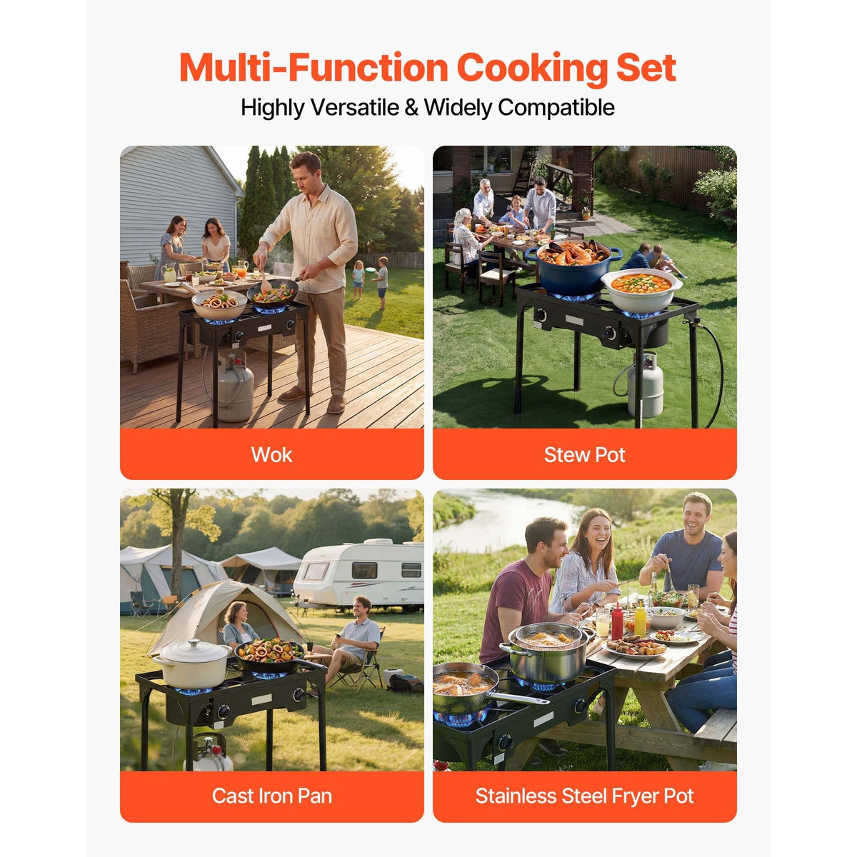 2 Burner Outdoor Propane Gas Stove, 150,000 BTU Propane LPG Gas Camping Stove, Heavy Duty Carbon Steel Outdoor Cooker, with Shield & Tall Stand & PSI Regulator, for BBQ Camp Home Patio Backyard