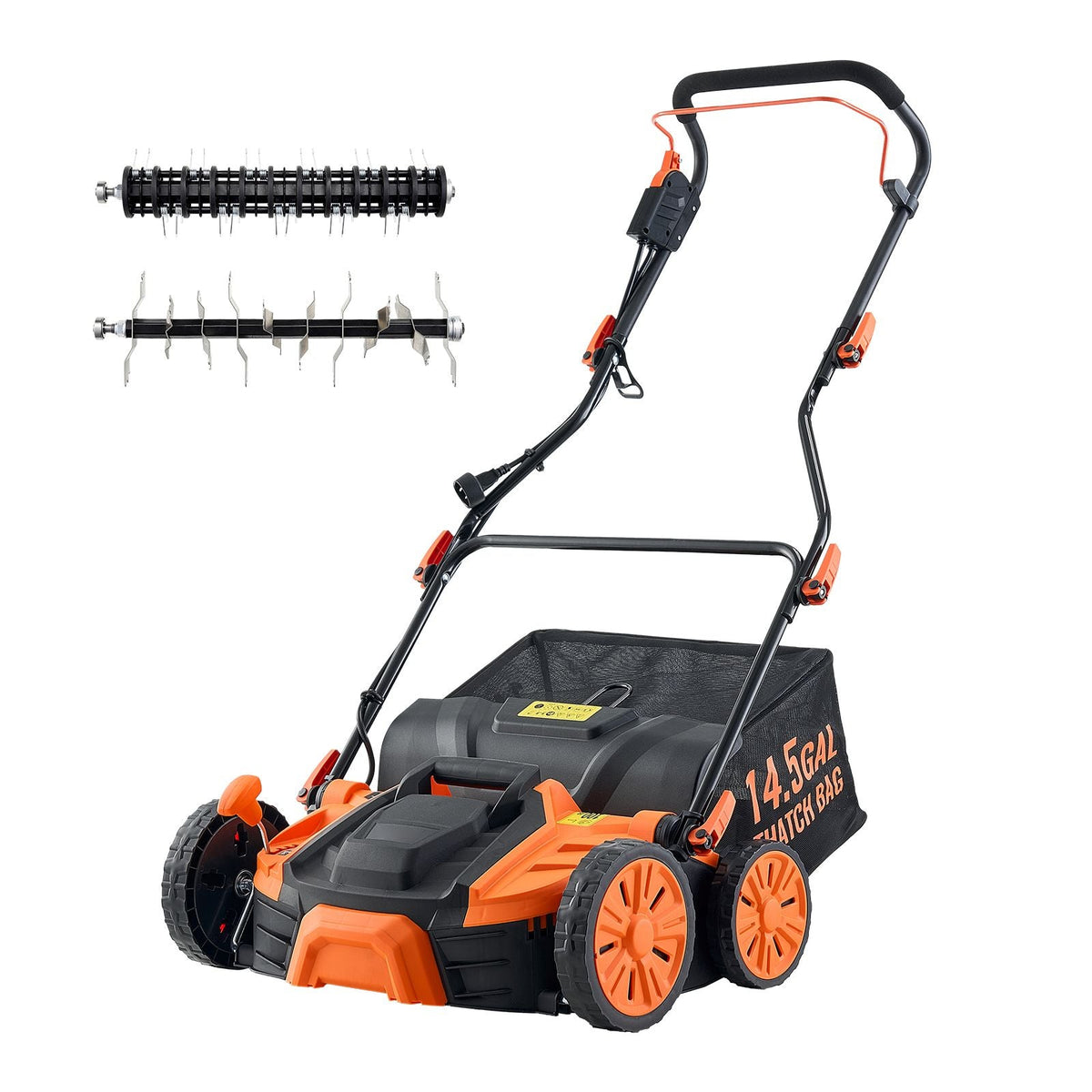 2-in-1 Electric Dethatcher and Scarifier, 16-Inch 15 Amp, Corded Lawn Dethatcher with 14.5-Gallon Thatch Collection Bag, 5-Position Depth Adjustment, Walk Behind Machine for Garden Yard Grass