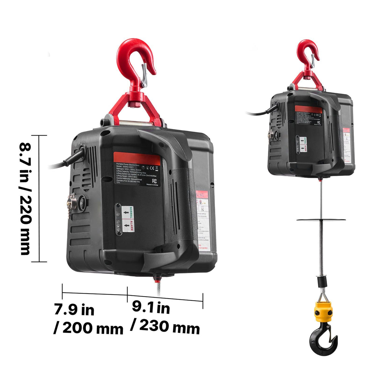2-in-1 Electric Hoist Winch, 1100 lbs Capacity, 1500W Portable Power Winch Crane, 25 ft Lifting Height, 16.4 ft/min with Manual and Wired Remote Control for Factory, Warehouss, Garage