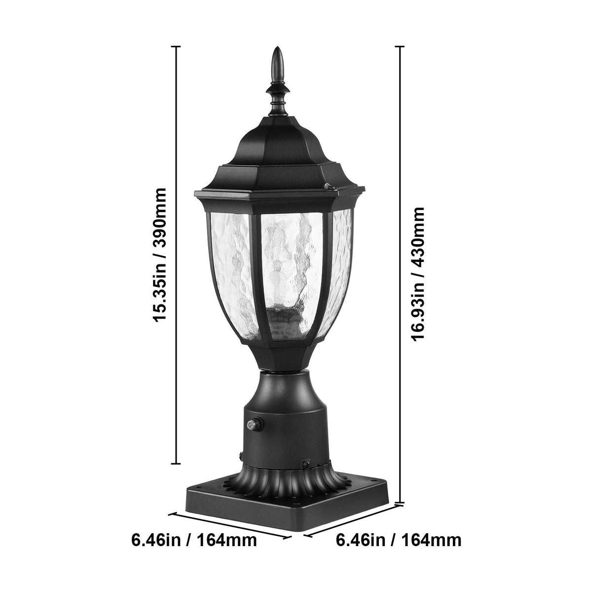 2 Pack Dusk to Dawn Outdoor Post Light, 15.35 in, Waterproof Lamp Post Light Fixtures with 3.5 in Pier Mount Base Glass Shade, Lightning-proof Exterior Pole Column Light for Patio Garden Pathway