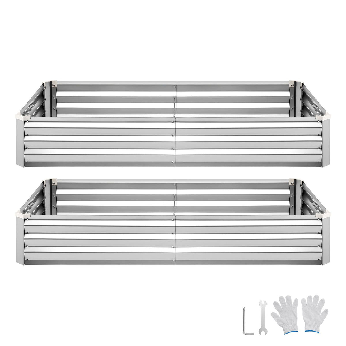 2 Pack Galvanized Raised Garden Beds, 6 x 3 x 1 ft, Rectangular Metal Planter Boxes Kit Outdoor, Bottomless Elevated Planting Box with Gloves, Alu-Zinc, for Growing Flowers Vegetables, Silver