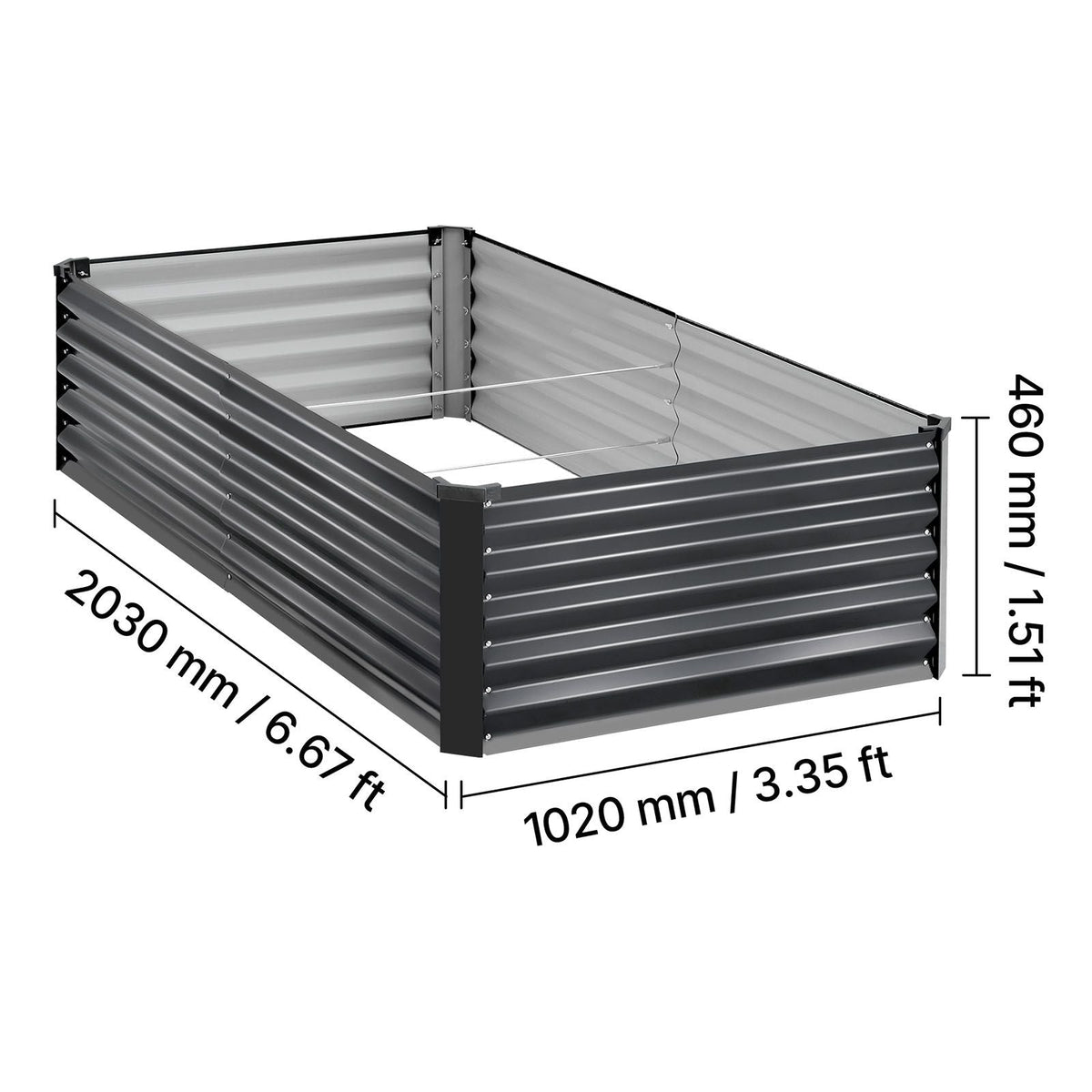 2 Pack Galvanized Raised Garden Beds, 6.67 x 3.35 x 1.51 ft, Rectangular Metal Planter Boxes Kit Outdoor, Elevated Planting Box with Gloves, Alu-Zinc, for Growing Flowers Vegetables, Dark Gray