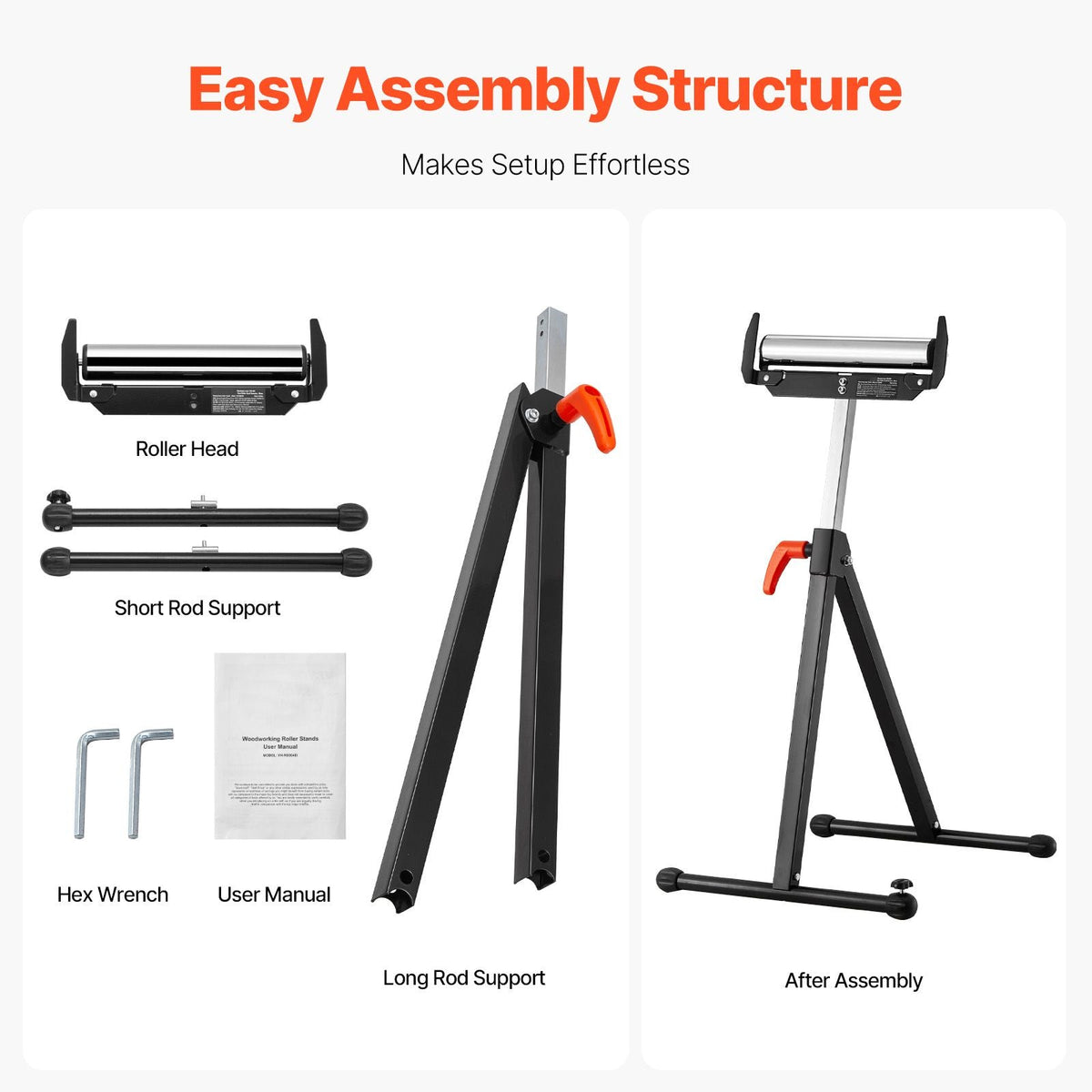 2-Pack Roller Stands, 250 lbs Load Capacity, 27-43 in Adjustable Height, Folding Heavy Duty with Polished Steel Roller Head & Edge Guides, for Table Saw Outfeed Woodworking Extension Support