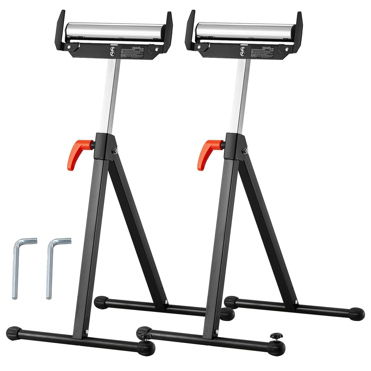 2-Pack Roller Stands, 250 lbs Load Capacity, 27-43 in Adjustable Height, Folding Heavy Duty with Polished Steel Roller Head & Edge Guides, for Table Saw Outfeed Woodworking Extension Support