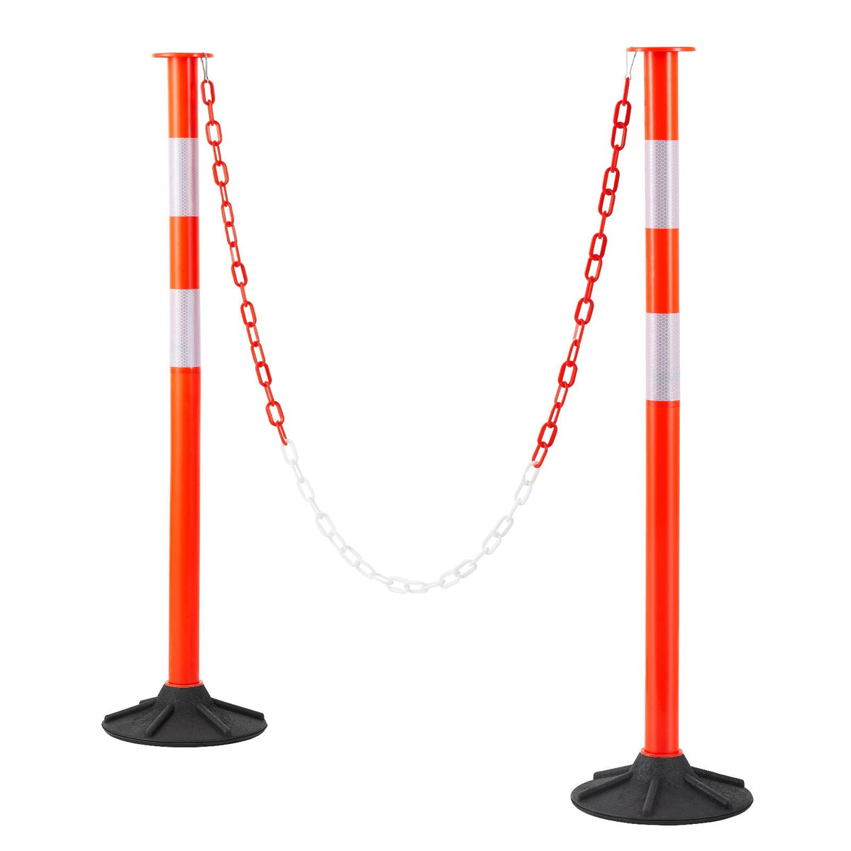 2 Pack Traffic Delineator Posts, 34 in Traffic Safety Cones with Weighted Base, Reflective Strips and Chain, Heavy Duty Delineator Posts for Construction Site, Parking Lot, Crowd Control, Red
