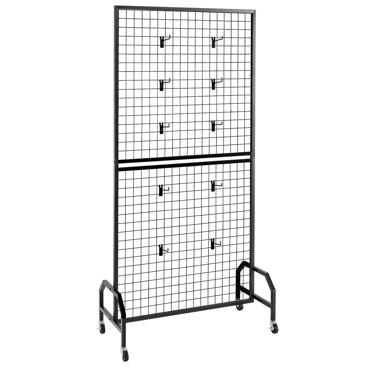 2 Packs Grid Wall Panels, 2.9 x 5.9 ft Wire Grid Panels Display Rack, Movable Art Display Shelf with Wheels and 10 Hooks, Black Carbon Steel Gridwall for Craft Show, Decor, Storage, Notice Board