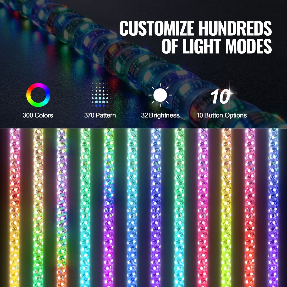 2 PCS 3 FT Whip Light, APP & RF Remote Control Led Whip Light, Waterproof 360° Spiral RGB Chasing Lighted Whips with 4 Flags, for UTVs, ATVs, Motorcycles, RZR, Can-am, Trucks, Off-road, Go-karts