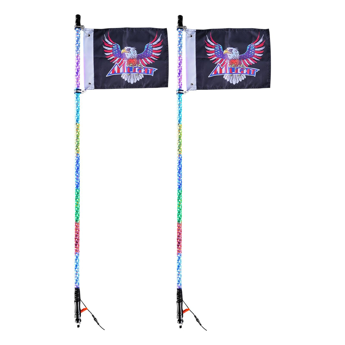 2 PCS 3 FT Whip Light, APP & RF Remote Control Led Whip Light, Waterproof 360° Spiral RGB Chasing Lighted Whips with 4 Flags, for UTVs, ATVs, Motorcycles, RZR, Can-am, Trucks, Off-road, Go-karts