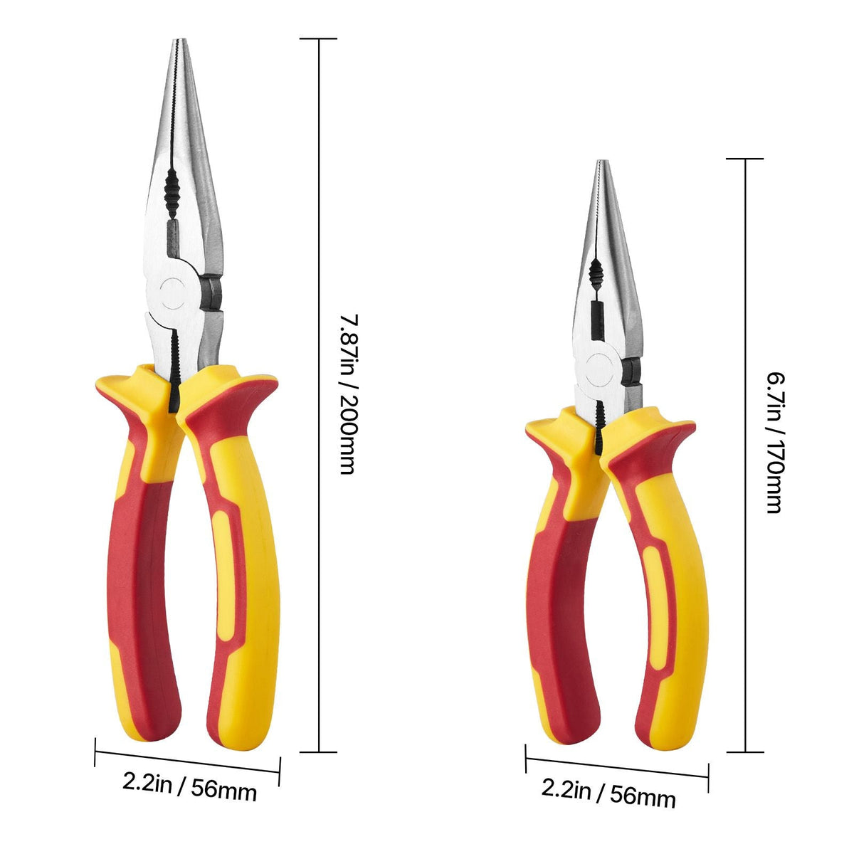 2-Piece Needle Nose Pliers, 8 in Long Needle Nose Plier and 6 in Small Needle Nose Plier, 45 Steel and TPR Handle, for Wire Wrapping, Handmade Craft, Jewelry Making Supplies, Repairing