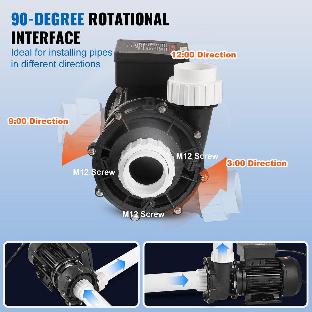 2 Speed SPA Pump, 56-Frame, AC220-240V Hot Tub SPA Pump, 3HP/200GPM/65.61ft High Speed or 0.4HP/100GPM/16.07ft Low Speed, 2" Port 90° Rotational Interface for Hot Tub, Tested to UL Standards