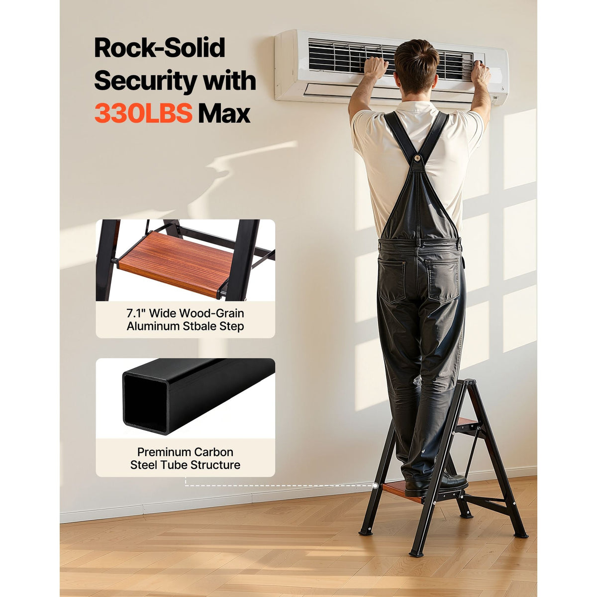 2 Step Ladder, Folding Step Stool with Wide Anti-Slip Pedal and Comfort Handgrip, Lightweight 330 lbs Capacity Portable Aluminum Plant Support, Multi-Use for Adults, Home Repairing, Cleaning