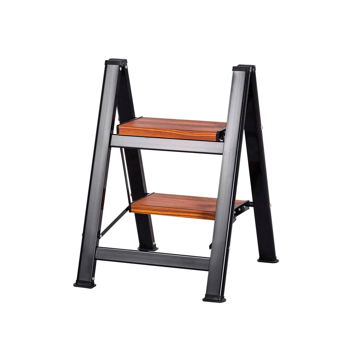 2 Step Ladder, Folding Step Stool with Wide Anti-Slip Pedal and Comfort Handgrip, Lightweight 330 lbs Capacity Portable Aluminum Plant Support, Multi-Use for Adults, Home Repairing, Cleaning