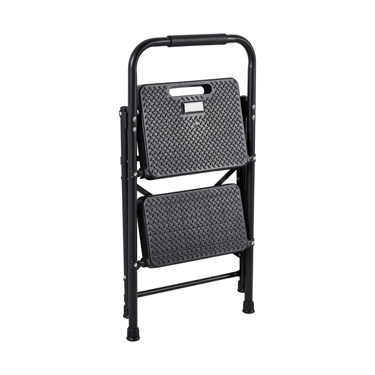 2 Step Ladder, Folding Step Stool with Wide Anti-Slip Pedal and Comfort Handgrip, Lightweight 600 lbs Capacity Portable Steel Ladder, Multi-Use for Kitchen, Home, Household and Office, Black
