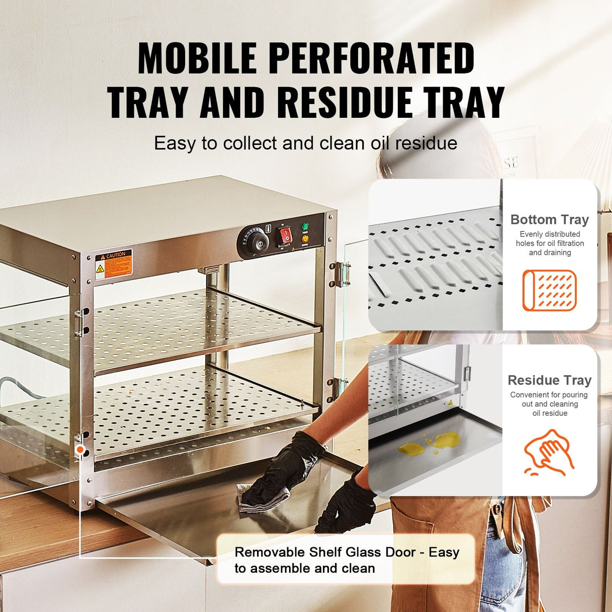 2-Tier Commercial Food Warmer Display, 800W Food Display Warmer with Light to Enhance Food Display, 86-185 F Temperature Control, 58L Large Capacity for Hamburger, Pizza, Bread, Fried Chicken