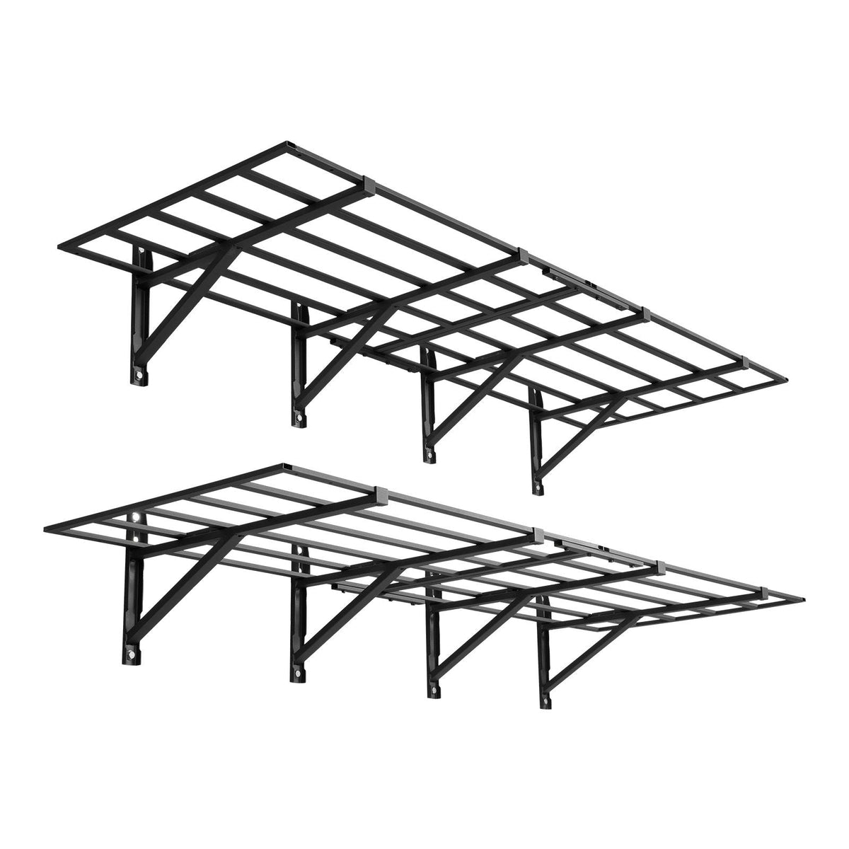 2-Tier Heavy Duty Wall Garage Shelving, 4 Pack 2 x 3 ft Steel Wall Mounted Shelving Unit, 24 x 72 Inch Per Shelf Floating Storage Metal Rack for Garage, 1600 lbs Total Weight Capacity, Black