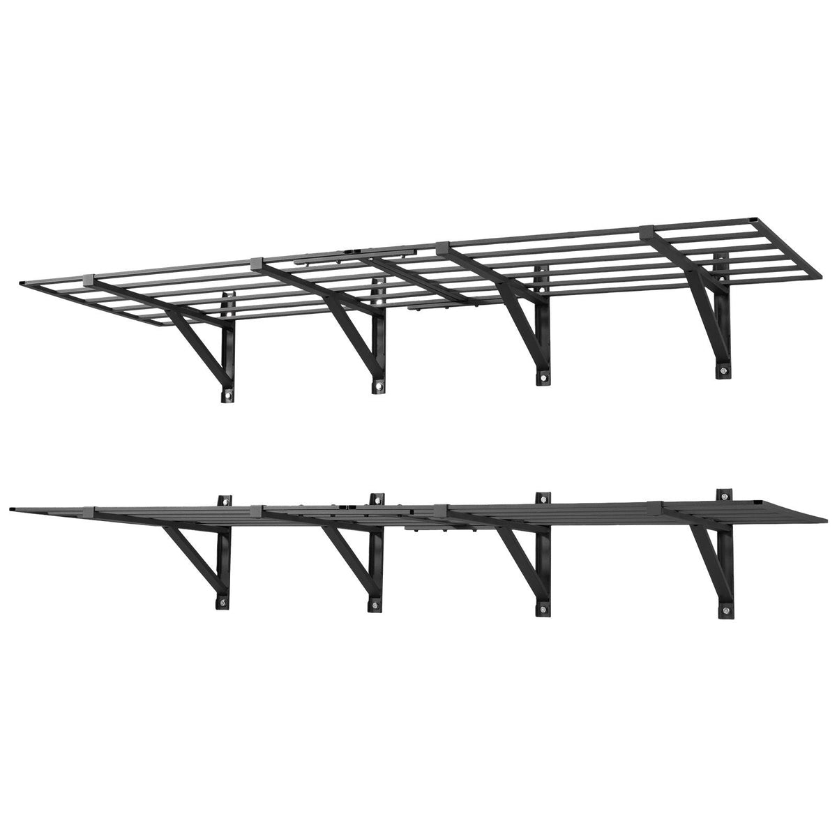 2-Tier Heavy Duty Wall Garage Shelving, 4 Pack 2 x 3 ft Steel Wall Mounted Shelving Unit, 24 x 72 Inch Per Shelf Floating Storage Metal Rack for Garage, 1600 lbs Total Weight Capacity, Black