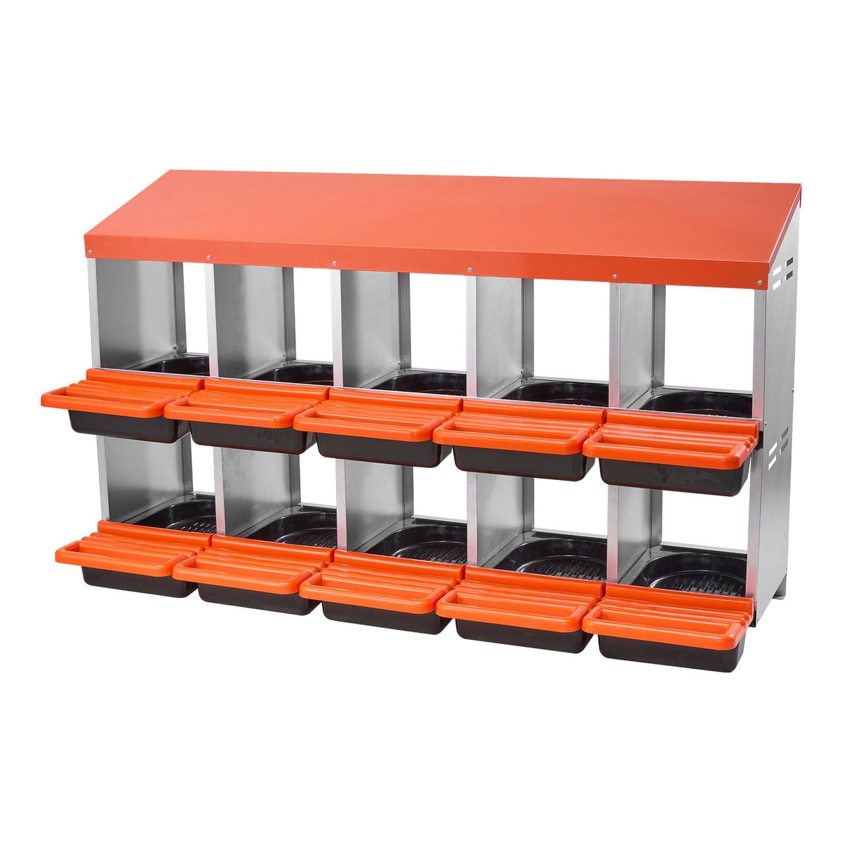 2 Tiers Chicken Nesting Boxes, 10 Compartments, Metal Egg Laying Boxes with Protective Collection Lids, Roll Out Nesting Box, Easy to Assemble, Ideal for Hens, Ducks, Chickens, and Other Poultry