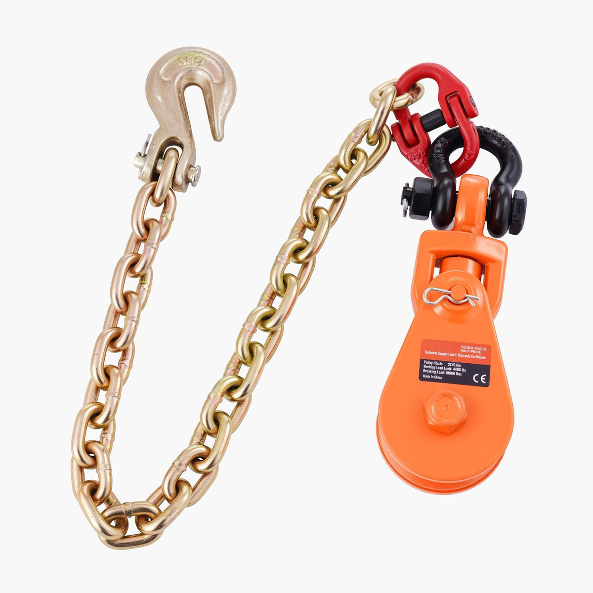 2 Ton Snatch Block with G80 Chain, Swivel Shackle, 3" Sheave for 3/8" Wire Rope, Snatch Block Pulley for Towing and Recovery Applications on Flatbed Tow Truck Rollback Wrecker Car Carrier Cable